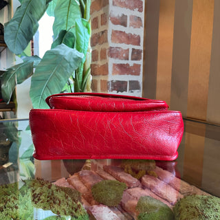SAINT LAURENT Niki Medium Red Crackled Calfskin Shoulder Bag