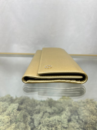 GUCCI GG Logo Gold Leather Long Wallet