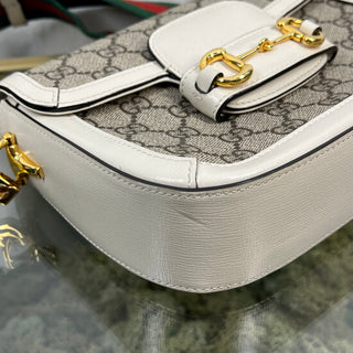 GUCCI Horsebit 1955 Beige White GG Supreme Monogram Shoulder Bag TS3799