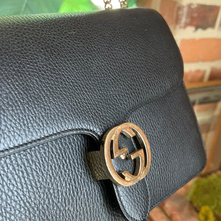 GUCCI  Interlocking G Black Dollar Calfskin Shoulder Bag