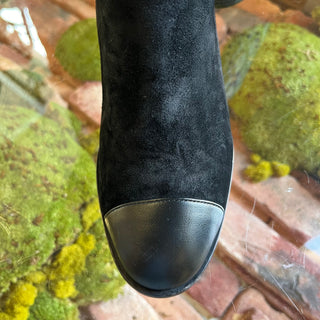 CHANEL Black Leather Suede CC Mid Calf Boots SZ 36.5 (US 6.5)