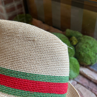 GUCCI Striped Raffia Fedora Hat SZ M