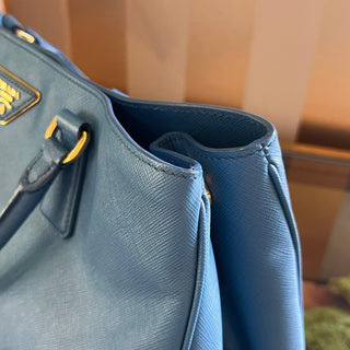 PRADA Double Zip Jeux Blue Lux Saffiano Leather Tote Bag