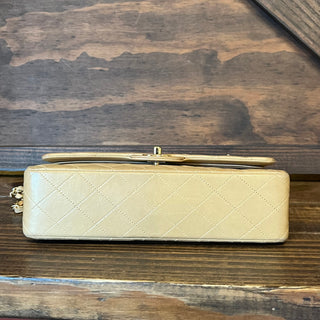 CHANEL Classic Double Flap Medium Beige Quilted Lambskin Vintage Shoulder Bag