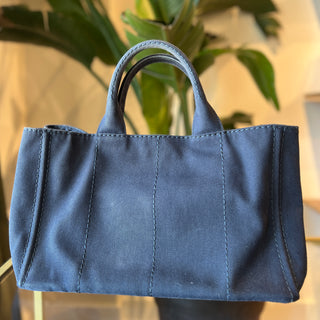 PRADA Canapa Navy Blue Medium Tote