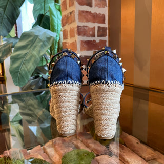 VALENTINO Denim Espadrille Rockstud Wedges SZ36(6US)