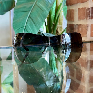 BVLGARI 6054-B-M Black Crystal Embellished Gradient Shield Sunglasses