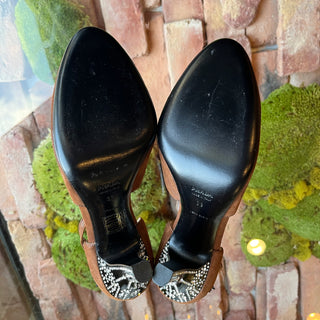 PRADA Brown Floral Beaded T Strap  Crystal Embellished Heels SZ39(9US)