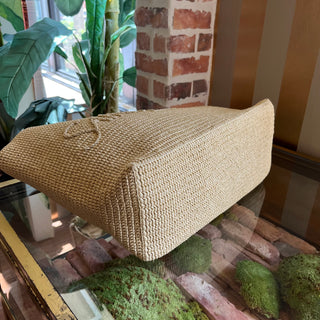 SAINT LAURENT Natural Raffia Logo Tote Bag