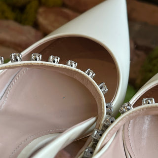 MIUMIU White Crystal Strap Patent Leather Slingback Heels SZ38(8US)