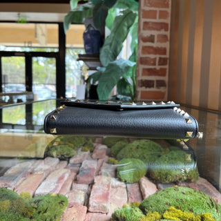 VALENTINO Rockstud Black Calfskin Leather Wallet On Chain