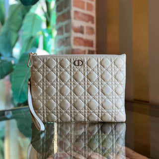 DIOR Caro Pouch Beige Iridescent Lambskin Leather Clutch