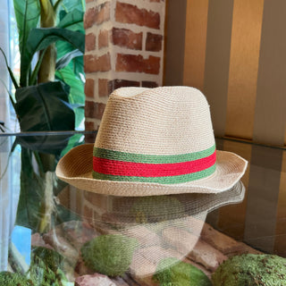 GUCCI Striped Raffia Fedora Hat SZ M