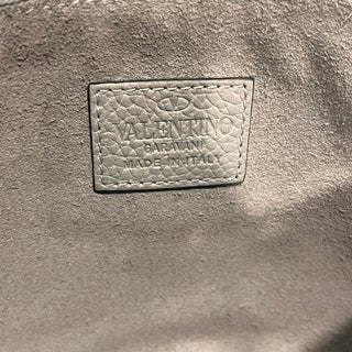 VALENTINO Gray Pebbled Calfskin Large Rockstud Zip Clutch