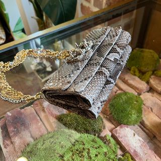 DOLCE & GABBANA Snakeskin Crystal-Embellished Studded DG Logo Chain Bag