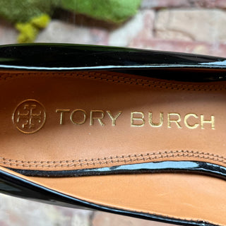 TORY BURCH T Logo Black Patent Leather Heels SZ 8.5
