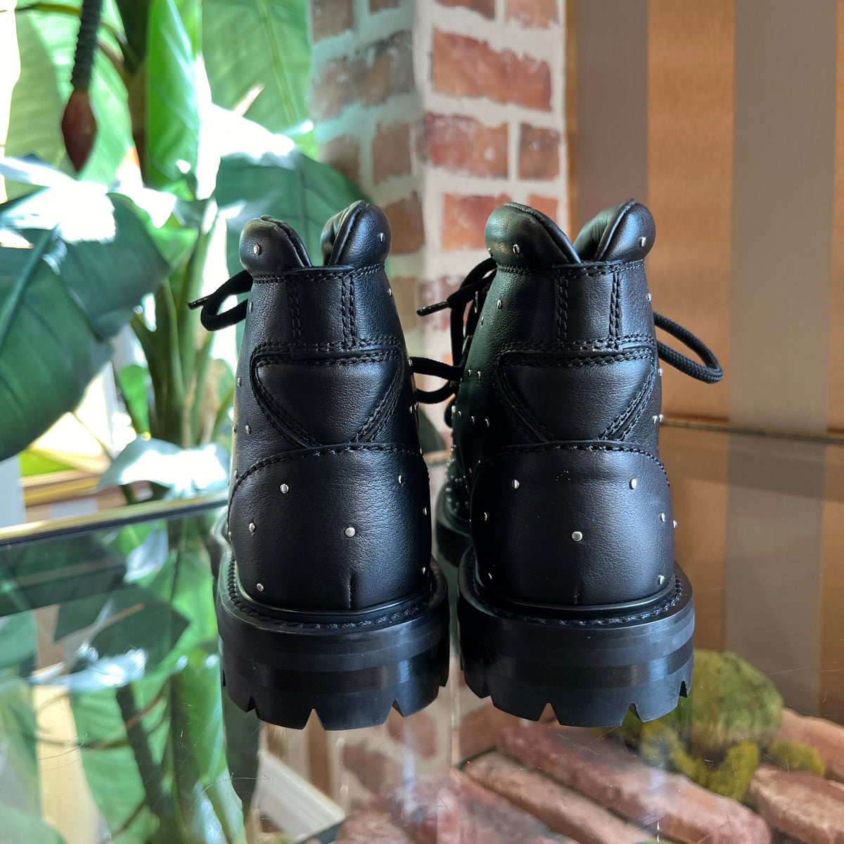 Valentino Black Leather Studded Combat Boots SZ36.5