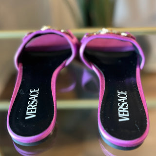 VERSACE Medusa '95 Purple Satin Slides SZ 37.5(7.5US)