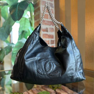 CHANEL Coco Cabas Rodeo Drive Black Lambskin Leather Hobo Bag