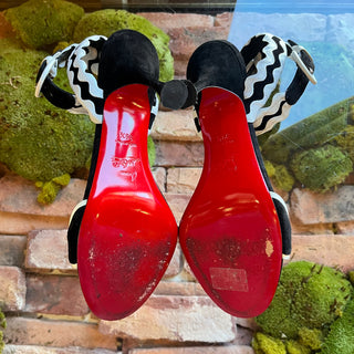 LOUBOUTIN White/Black Sling Back Suede Heels SZ 39.5 (US 9.5)