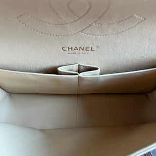 CHANEL Jumbo Double Flap Beige Caviar Quilted Leather Shoulder Bag
