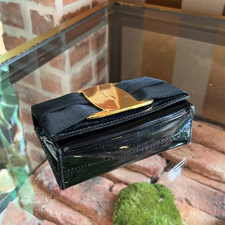 SALVATORE FERRAGAMO Vara Bow Black Patent Leather Clutch Bag