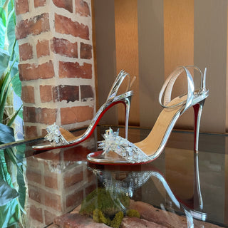 LOUBOUTIN Okydok Lurex Silver Metallic Patent Leather Heels SZ 41 (US 11)
