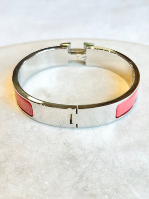 Hermes H Clic Clac Pink Enamel Palladium Bracelet