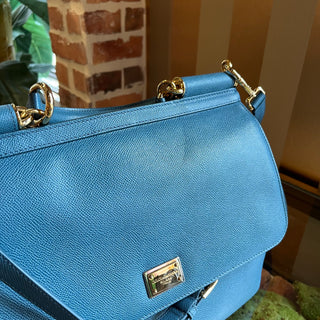 DOLCE&GABBANA Sicily Blue Dauphine Calfskin Leather Top Handle