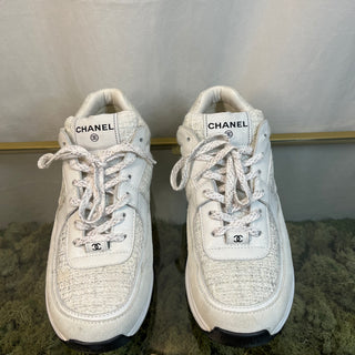 CHANEL Tweed Glitter Trainers Women's SZ 42