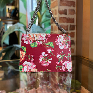 GUCCI Dionysus Medium Red Calfskin Blooms Print Shoulder Bag