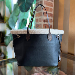 LOUIS VUITTON Neverfull MM Black Calfskin Leather Monogram Teddy Shearling Tote