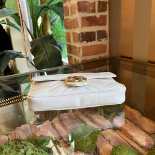 GUCCI Mini GG Marmont White Matelassé Calfskin Leather Shoulder Bag