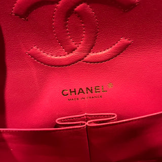 CHANEL Double Flap Medium Dark Pink Lambskin Chevron Quilted Shoulder Bag