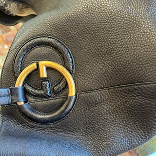 GUCCI Twill Black Grained Leather Hobo Bag