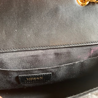 VERSACE Black Leather Quilted Flap Medusa Shoulder Bag