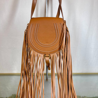 CHLOE Tan Leather Fringe Marcie Crossbody