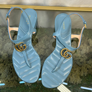 GUCCI Sweet Blue Nappa Matelasse Double G Sandals SZ38.5(8.5US)