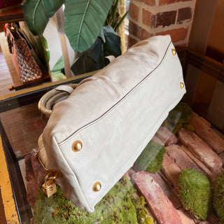 PRADA Bauletto Cream Glace Calfskin Leather Satchel