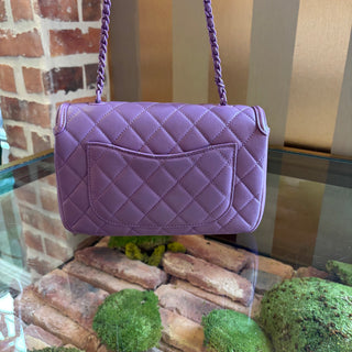 CHANEL Purple Leather Filigree Flap Bag Small