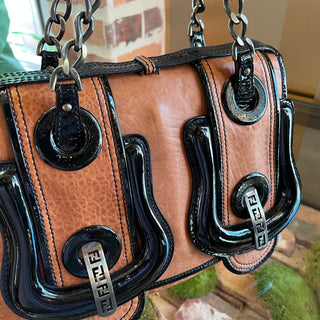 FENDI B Bag Osso Tan Nappa Patent Shoulder Bag