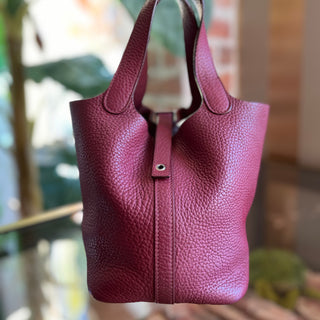 HERMES Picotin Lock PM Handbag Ruby Taurillon Clemence