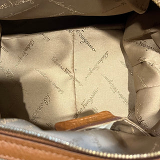 SALVATORE FERRAGAMO Brown Metallic Canvas Top Handle