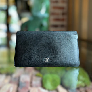 CHANEL Black Caviar Leather Fold-Over Wallet