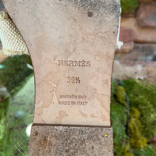 HERMES Beige Linen Canvas Oran Sandals SZ 39.5 (US 9.5)