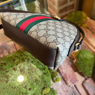GUCCI Ophidia Web Small Beige Brown Leather Crossbody Bag