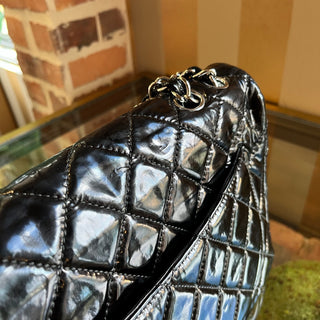 CHANEL Black Patent Leather Single Flap Shoulder Bag DIA316