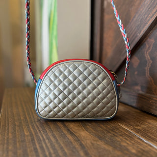 GUCCI Trapuntata Mini Blue Red Quilted Metallic Leather Crossbody Bag