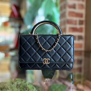 CHANEL Wallet On Chain Black Lambskin Top Handle