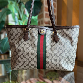 GUCCI Ophidia Shopper Beige Brown GG Supreme Coated Canvas Tote Bag